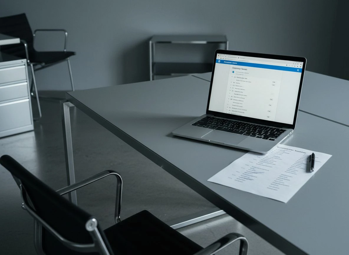 A laptop showing AI-generated shortlist next to a printed list with missing companies, highlighting the identity gap.
