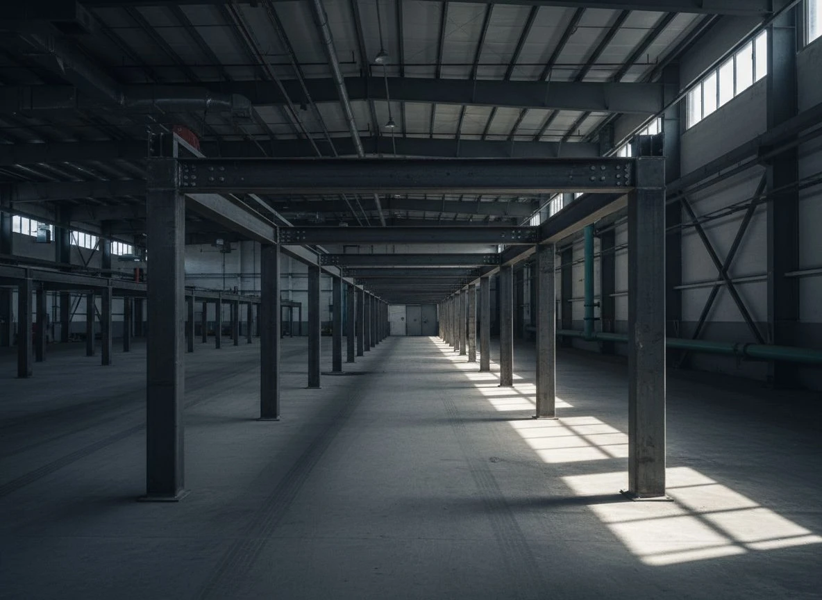 An empty industrial conveyor system with a missing section, symbolizing pre-pipeline elimination in AI invisibility.