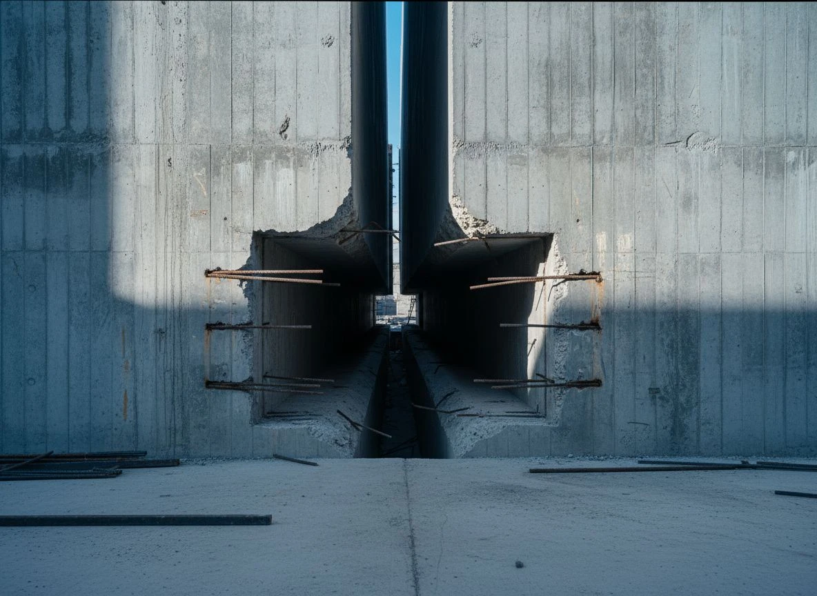 Gap between concrete slabs in an industrial setting, symbolizing revenue gaps.