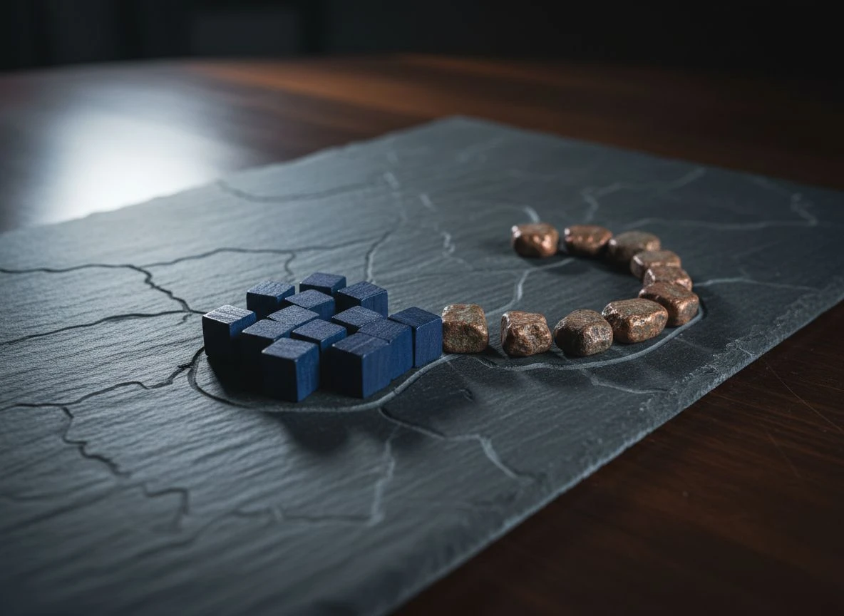 A close-up of a strategic board game map showing two forces in direct contact on a border.