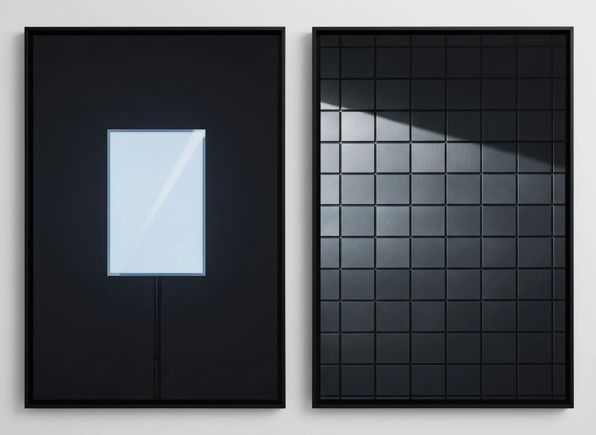 A backlit digital display panel contrasted with a solid steel archival vault wall.