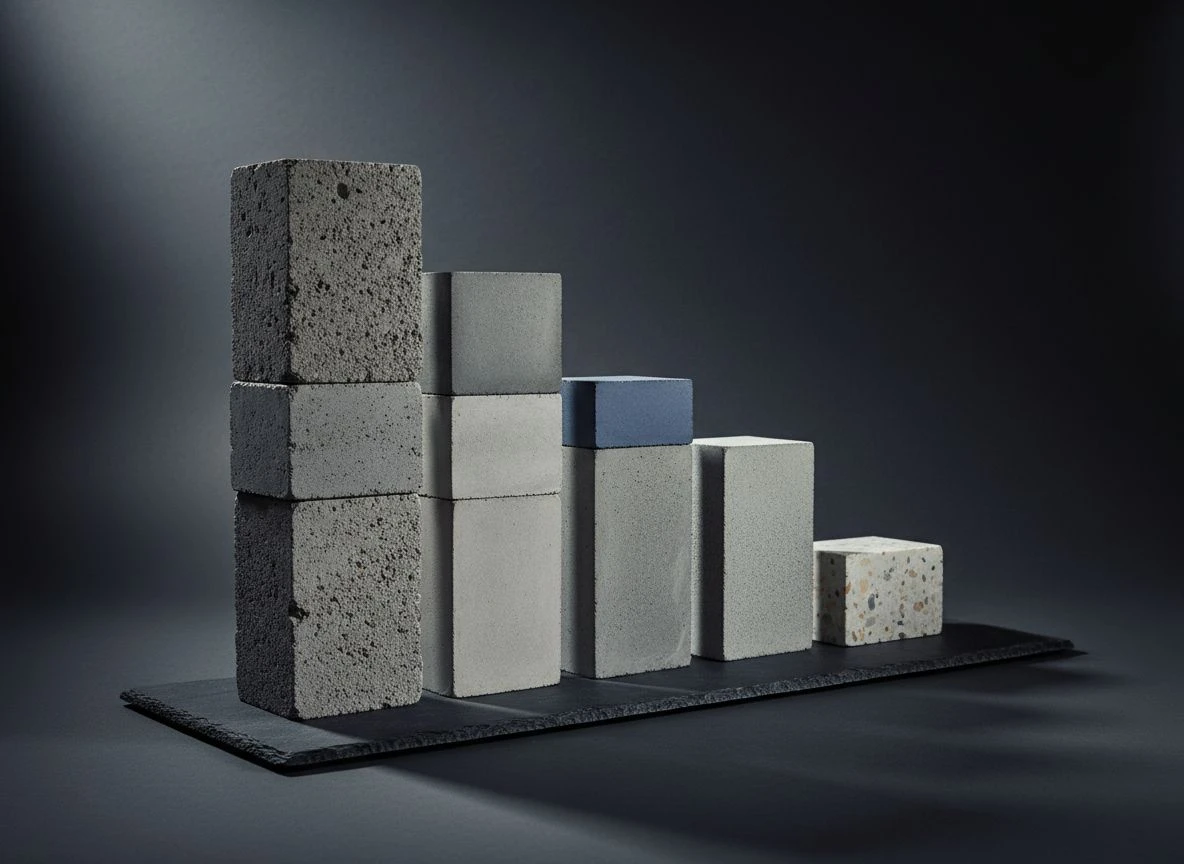 Physical bar chart made of stacked concrete blocks in varied heights